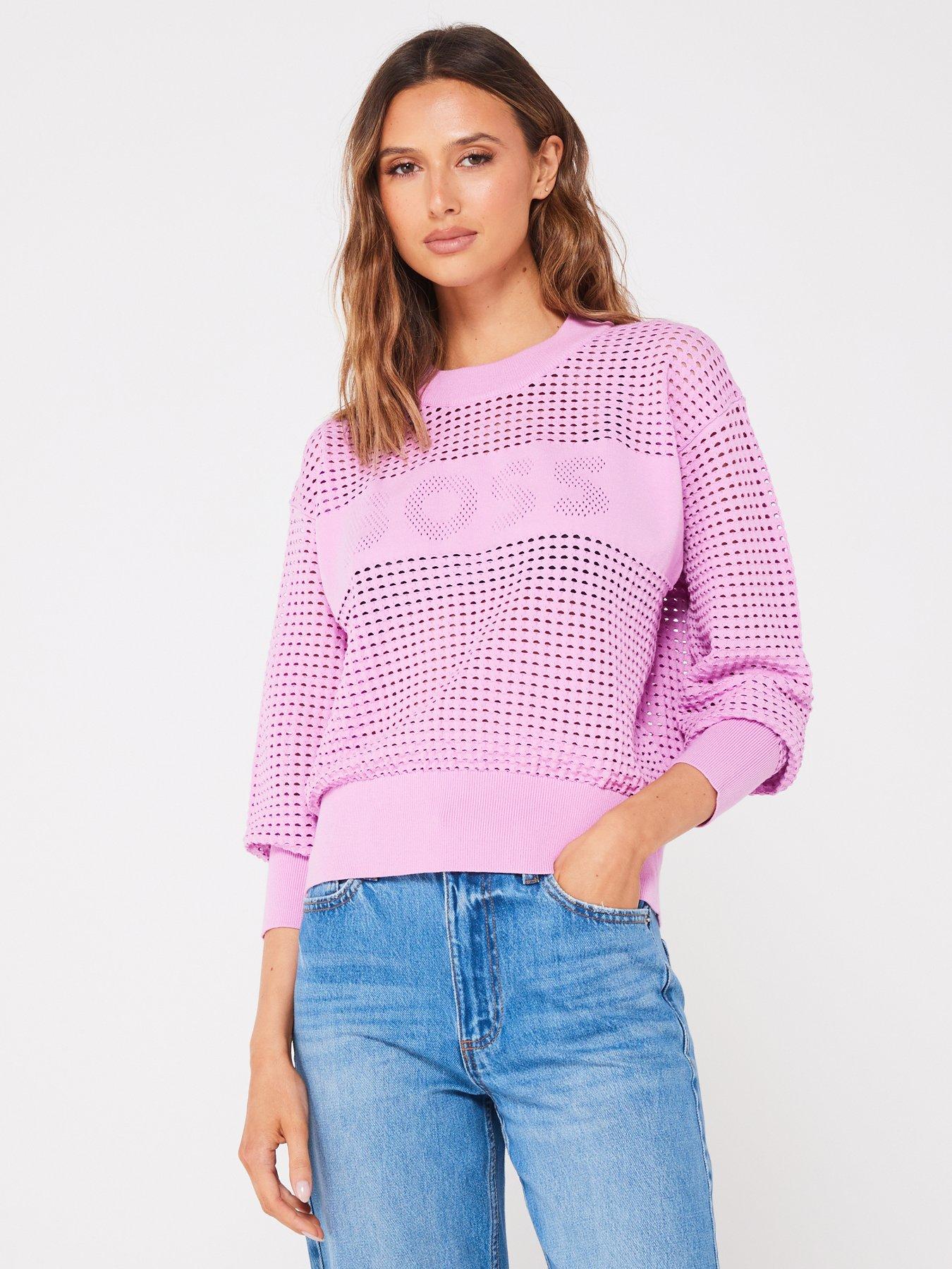 BOSS Orange Logo Open Knit Jumper Pink