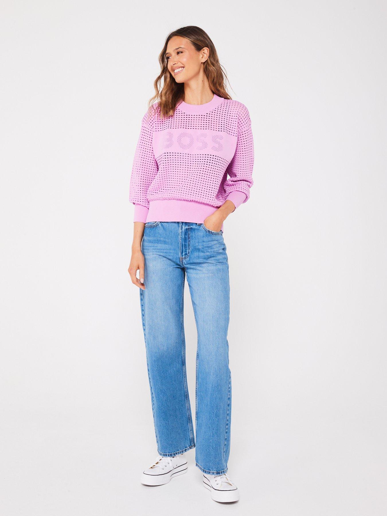 BOSS Orange Logo Open Knit Jumper Pink