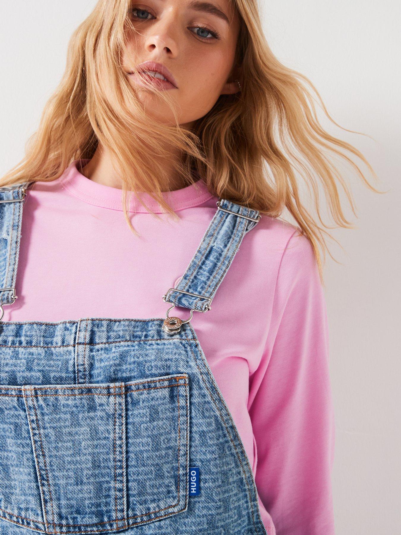 HUGO BLUE Garli All Over Logo Denim Pinafore Dress Blue Very
