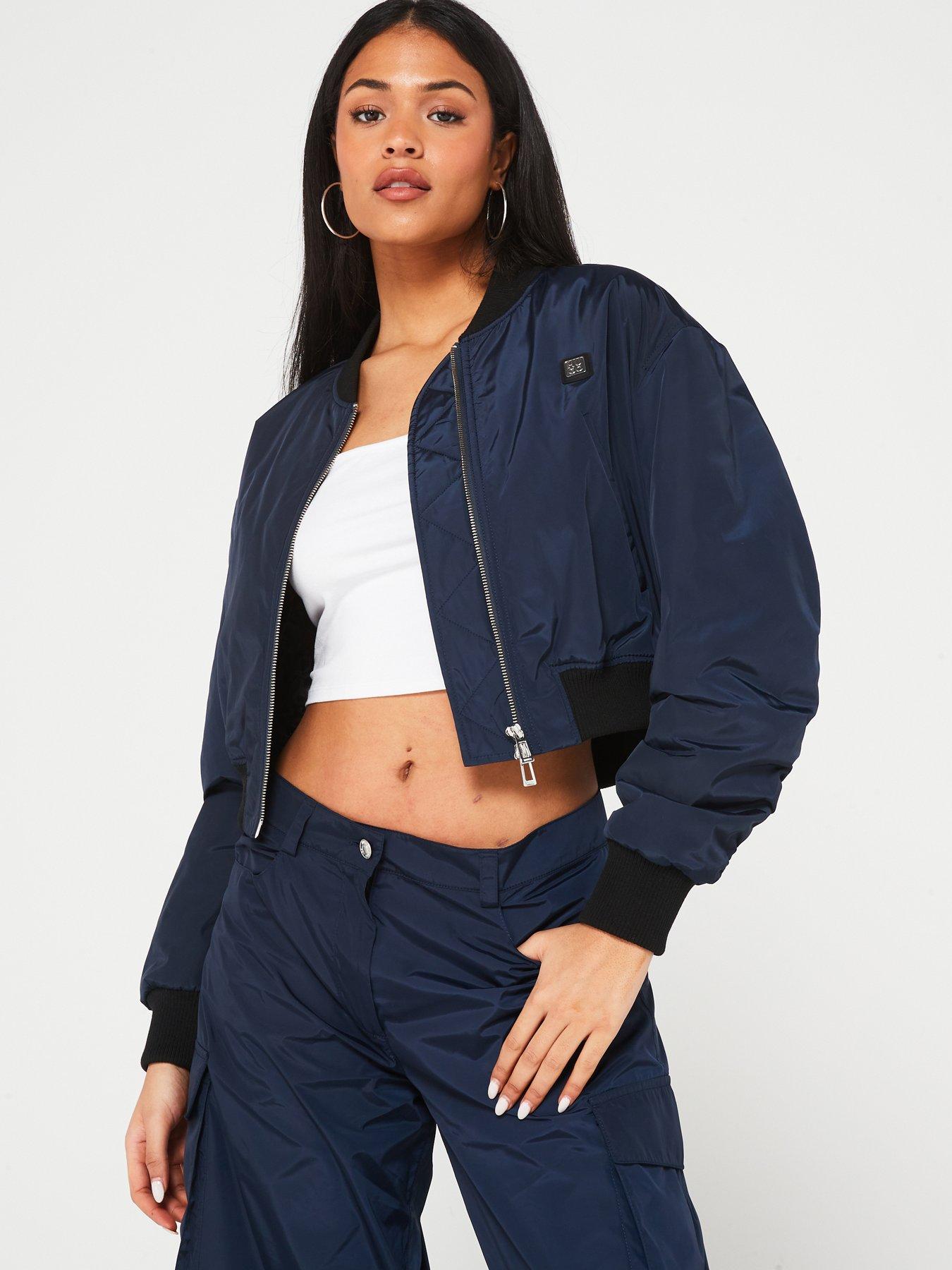 HUGO RED Amorali Oversized Polyester Bomber Jacket Navy Blue