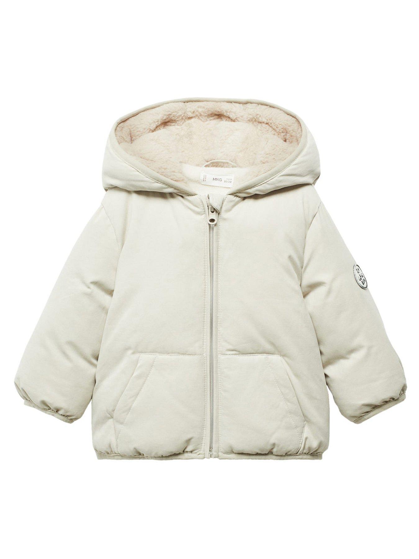 Mango Younger Boys Faux Fur Lined Padded Coat - Cream