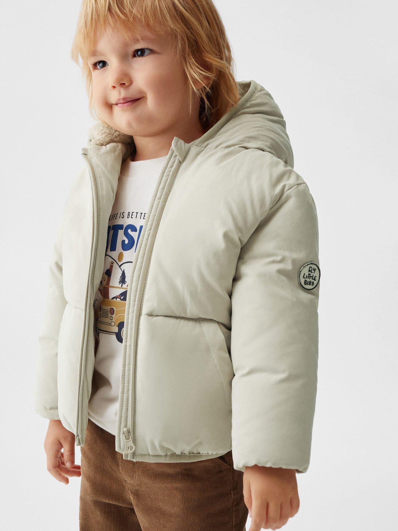 Younger Boys Faux Fur Lined Padded Coat Cream