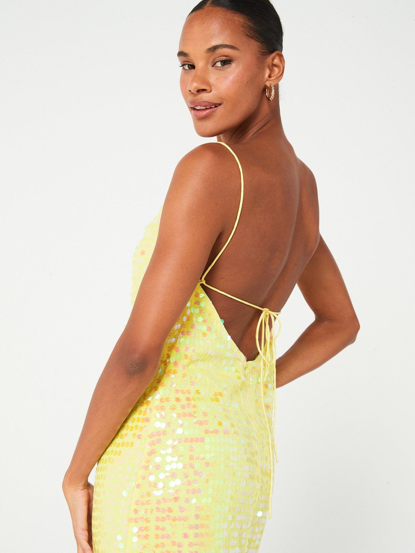 HUGO RED Koniya Strappy Sequin Midi Dress - Yellow | Very