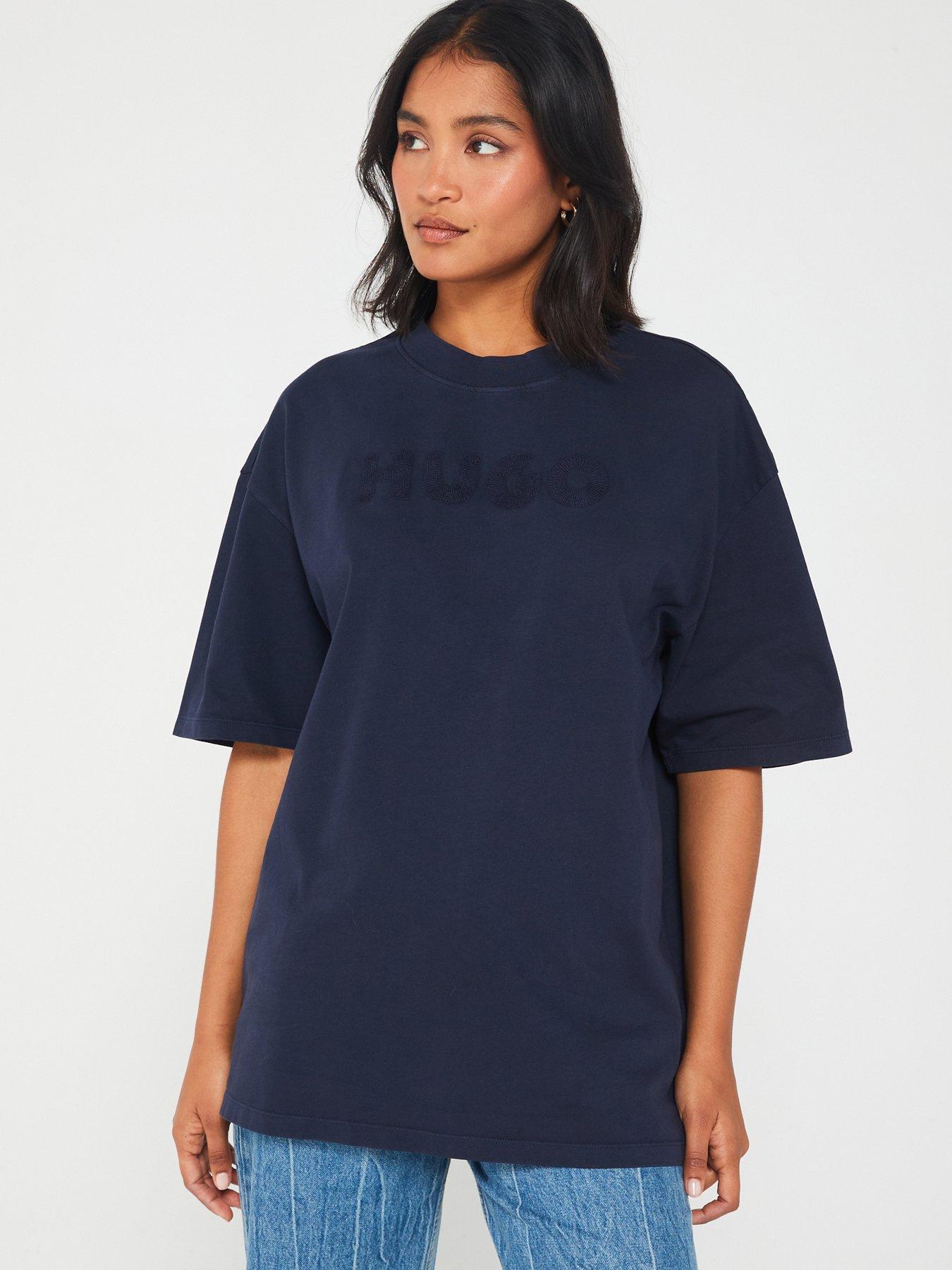 HUGO RED Drisela Oversized T-Shirt - Navy Blue | Very.co.uk