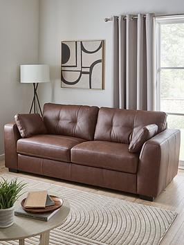Product photograph of Very Home Arden 3 Seater Leather Sofa - Brown from very.co.uk
