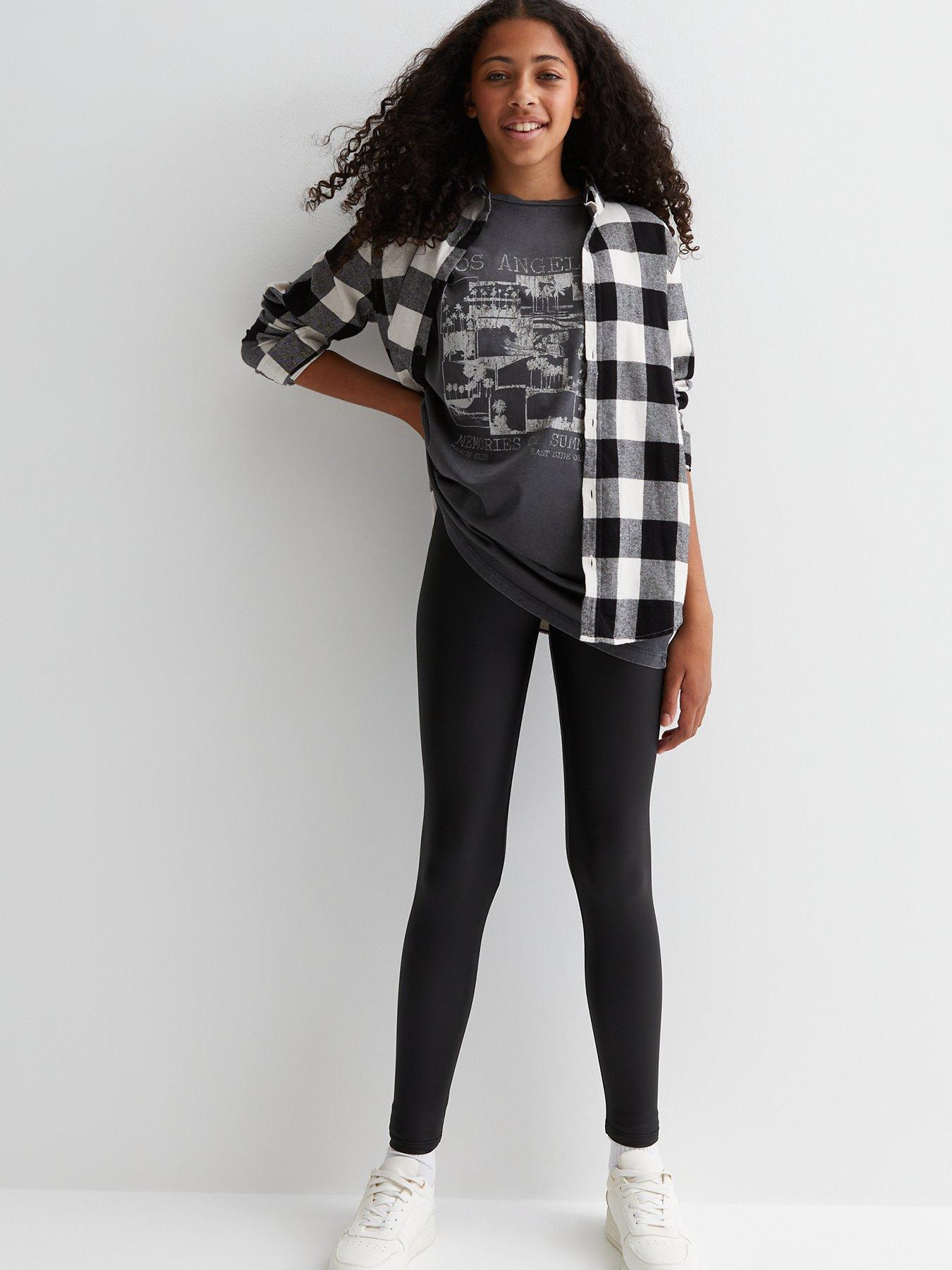 Girls Black Leather-Look Leggings