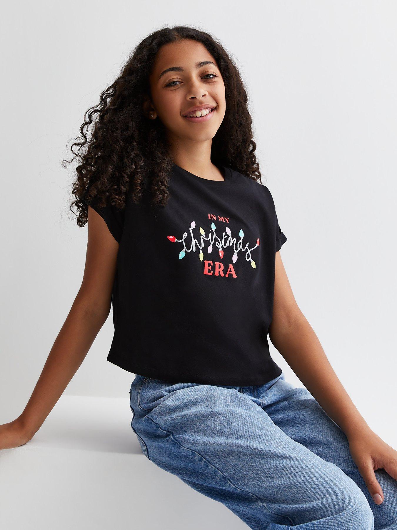 New Look 915 Girls Black Cotton In My Christmas Era Logo T-Shirt