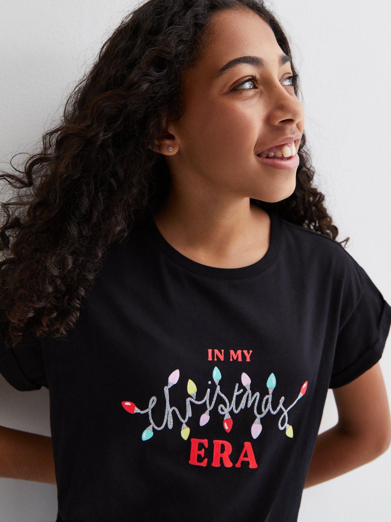 Girls Black Cotton In My Christmas Era Logo T Shirt