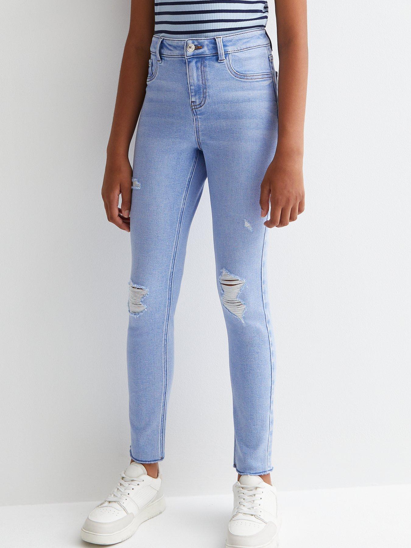 Bright Blue Ripped Knee High Waist Hallie Super Skinny Jeans