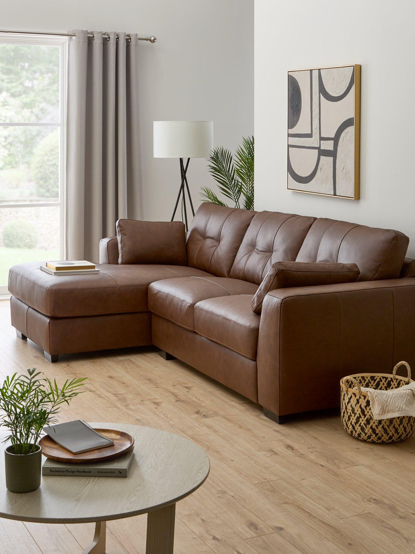 Very Home Arden Left Hand Leather Corner Chaise Sofa Brown very.co.uk