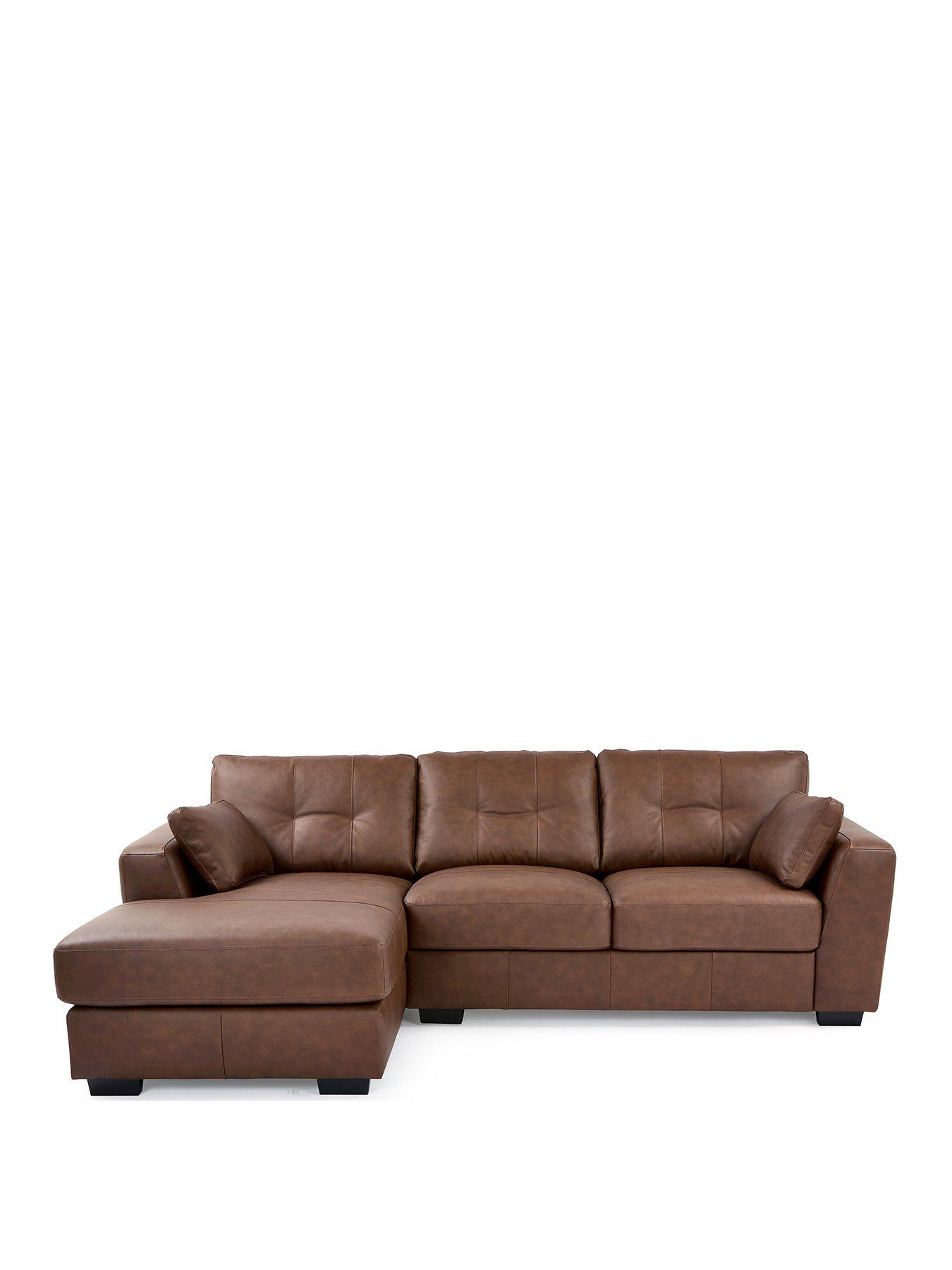 Very Home Arden Left Hand Leather Corner Chaise Sofa Brown very.co.uk