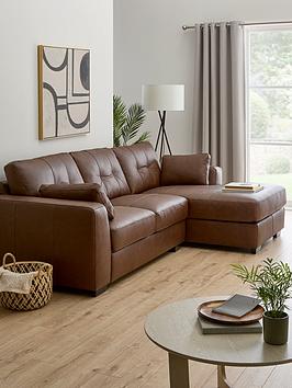 Product photograph of Very Home Arden Right Hand Leather Corner Chaise Sofa - Brown from very.co.uk