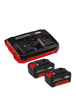 Product photograph of Einhell Pxc 18v 4 0ah Twin Starter Kit - 2 X Battery Amp Twin Charger from very.co.uk
