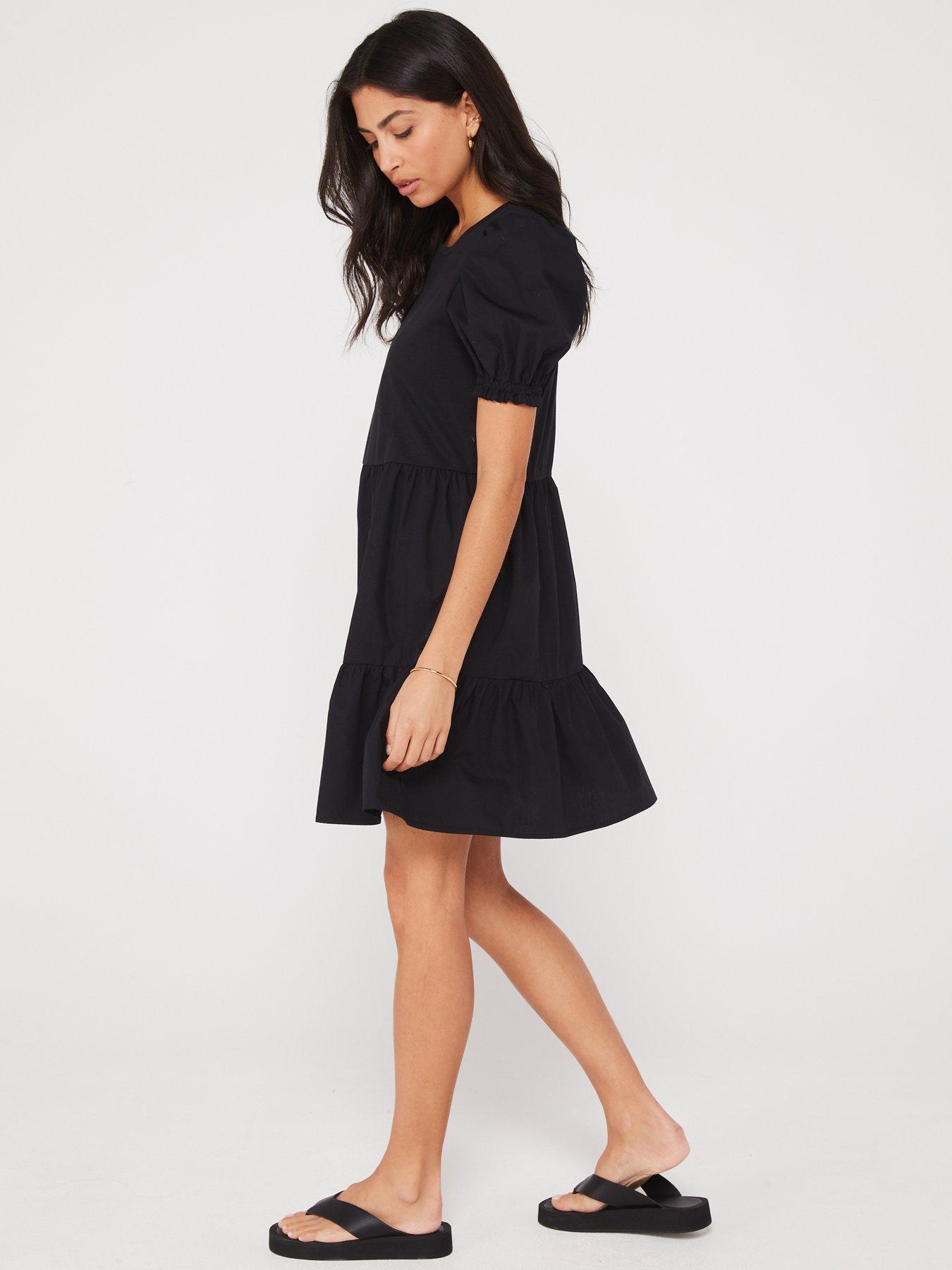 V by Very Tiered Short Sleeve Mini Dress - Black | Very