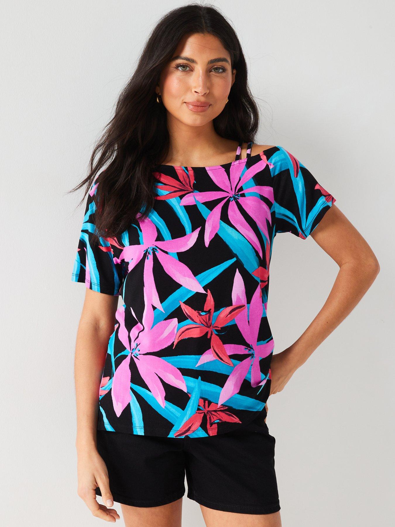Image 1 of 6 of Everyday Slouch Strap Shoulder Detail Tshirt - Print