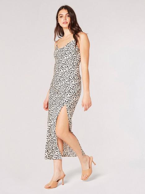 apricot-leopard-split-satin-maxi-dress