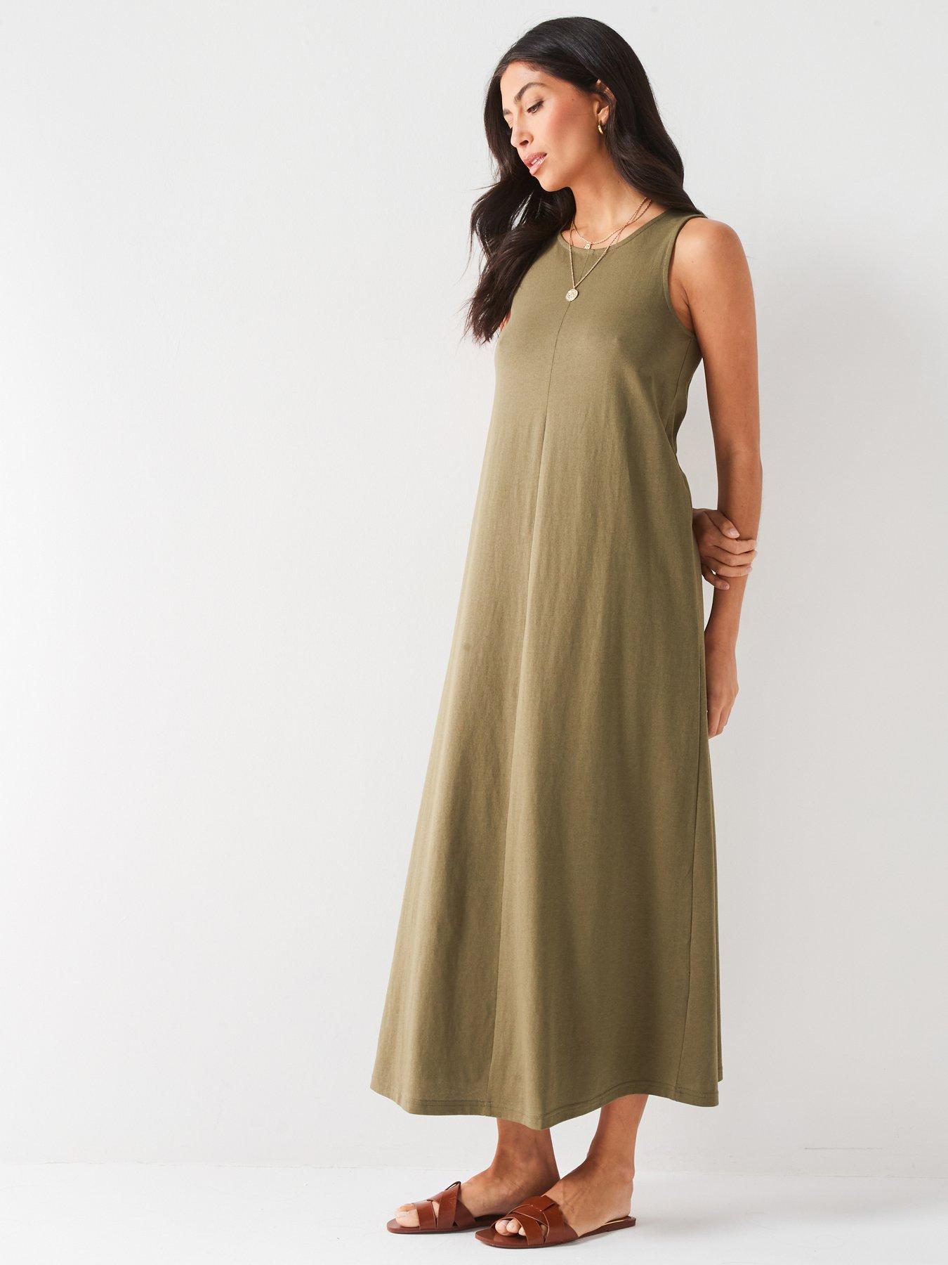 Sleeveless Column Maxi Dress - Khaki