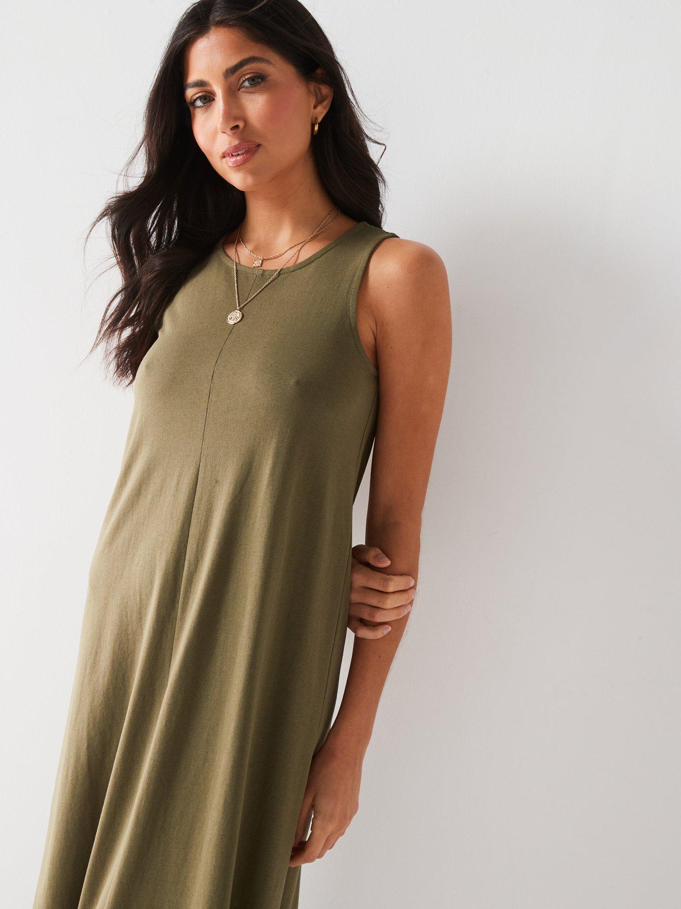 Sleeveless Column Maxi Dress - Khaki