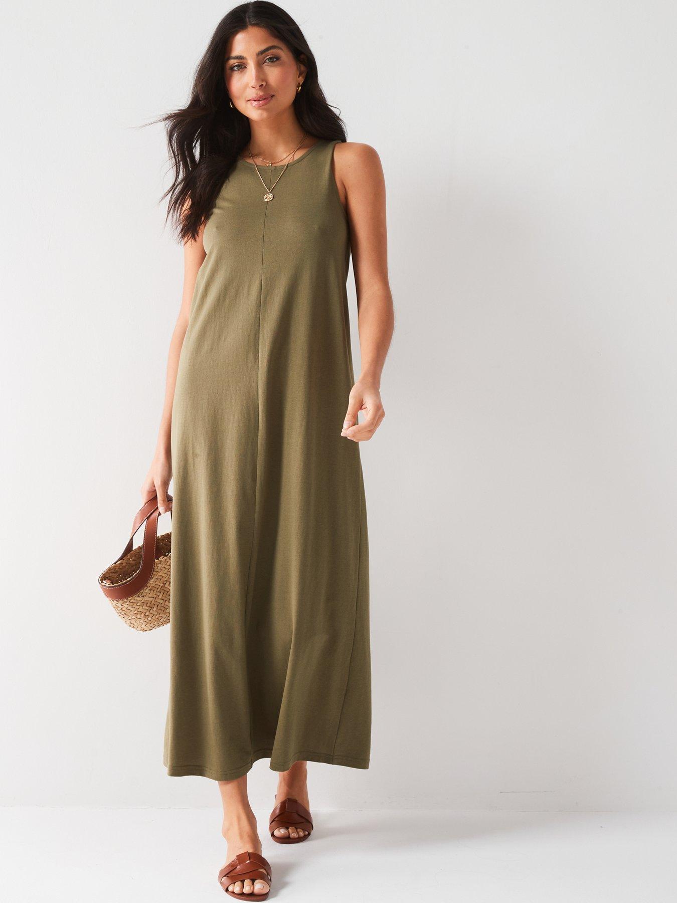 Sleeveless Column Maxi Dress - Khaki