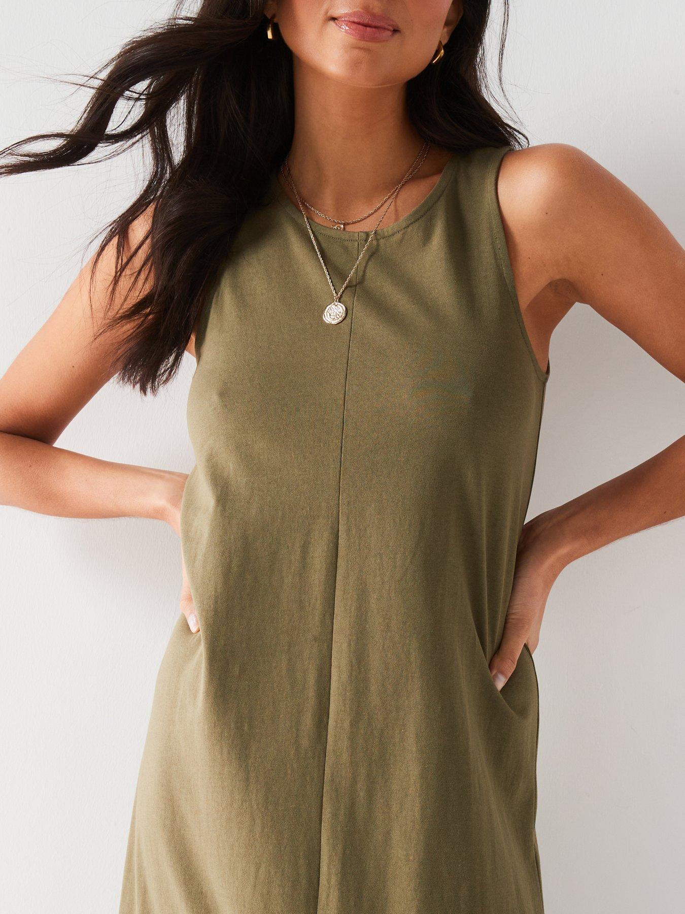 Sleeveless Column Maxi Dress - Khaki