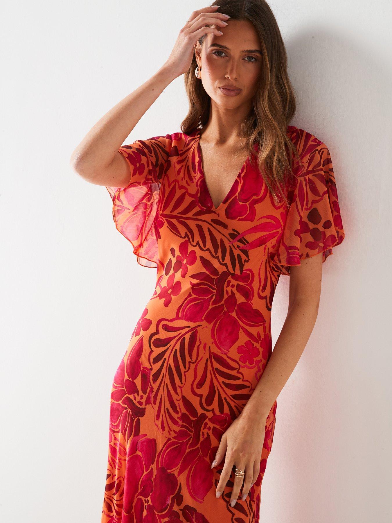 V by Very Short Sleeve Floral Printed Midi Dress | Very.co.uk