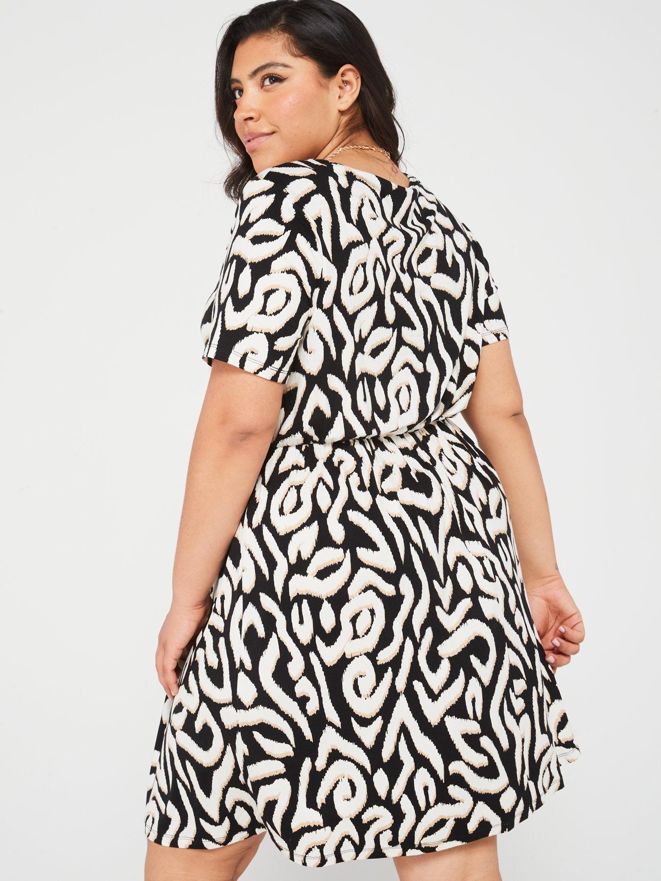 V by Very Curve Jersey Short Sleeve Mini Dress - Print | Very.co.uk