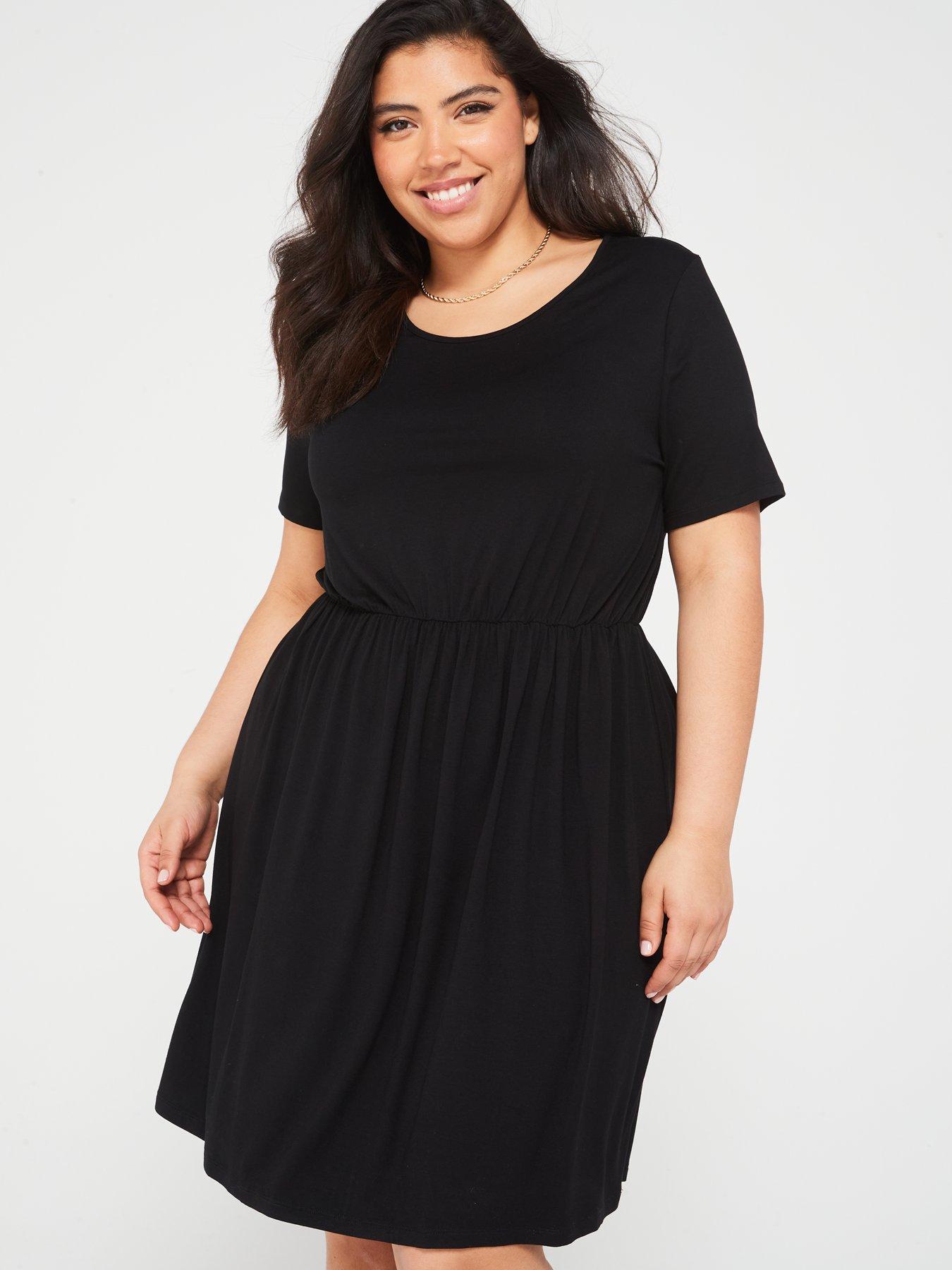 V by Very Curve Jersey Short Sleeve Mini Dress - Black | Very.co.uk