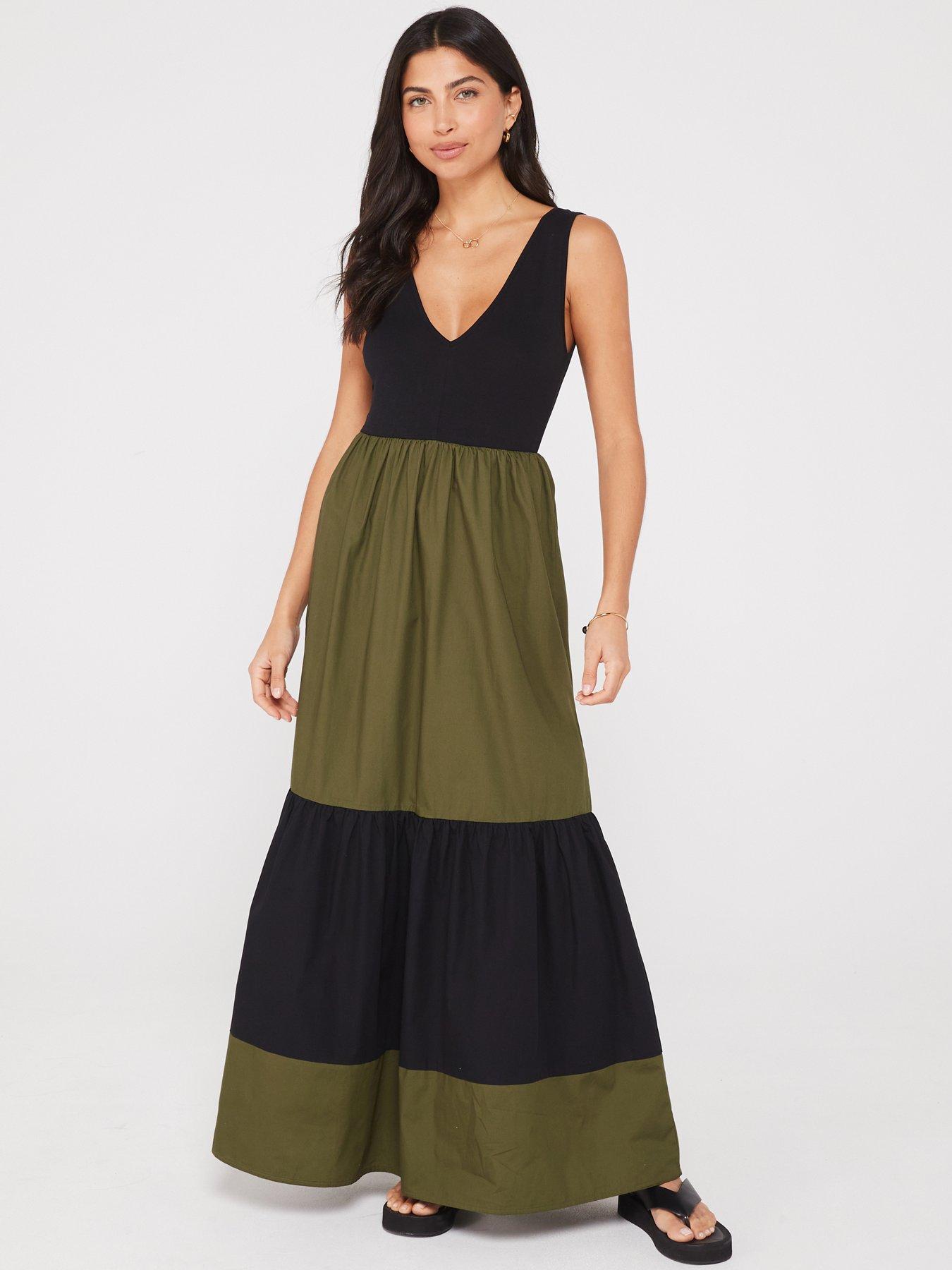 Khaki jersey maxi dress sale