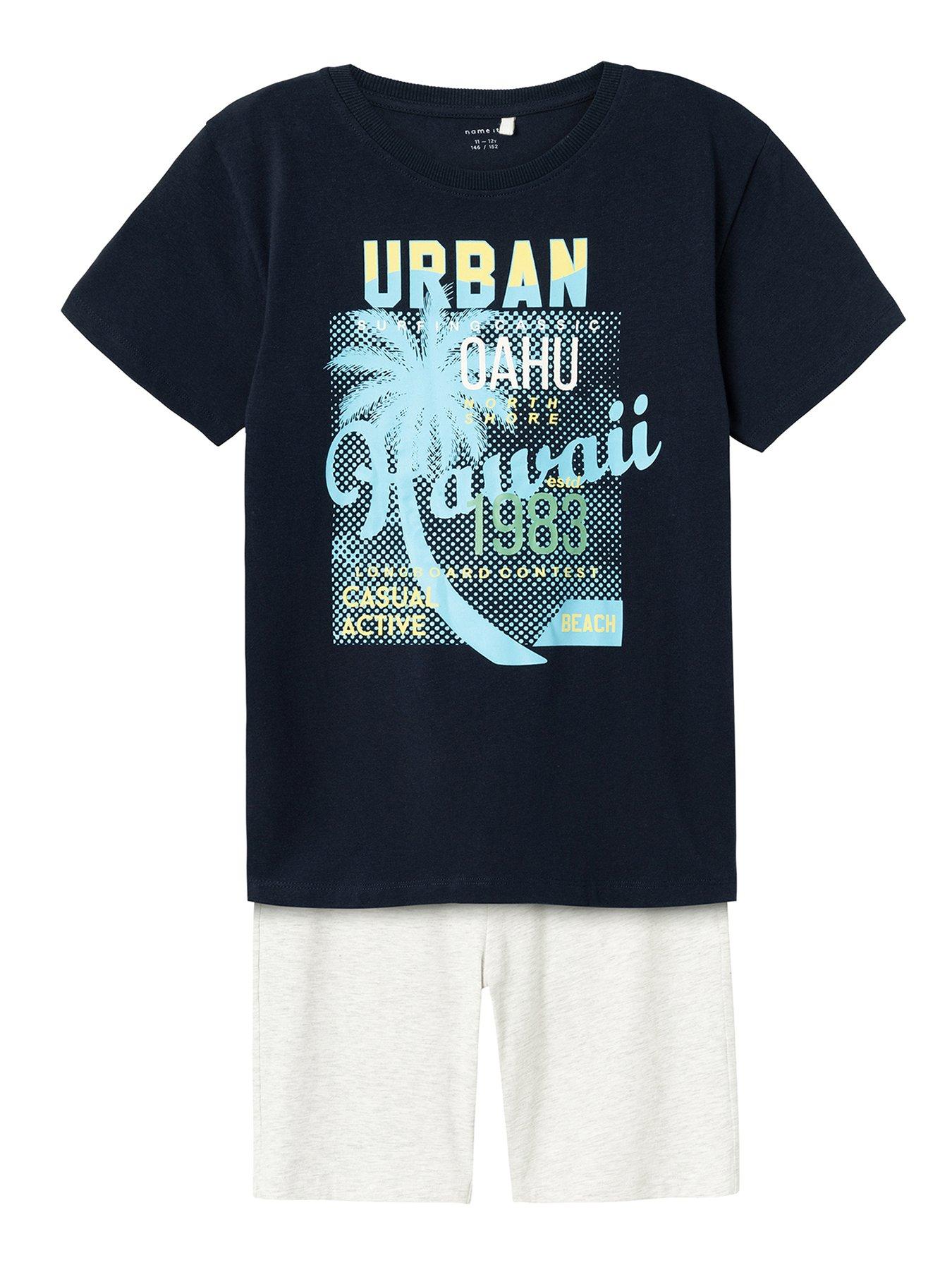 name it boys 2 piece hawaii tshirt & short set - jet stream - multi