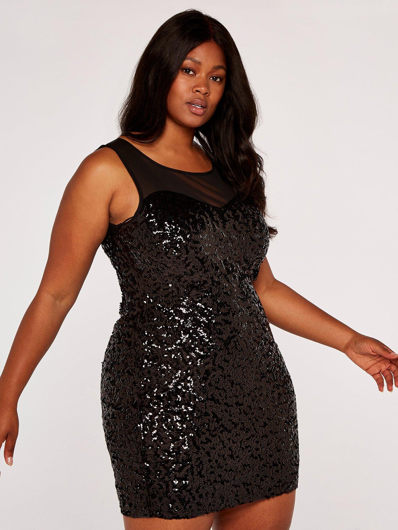 Black mesh sequin dress sale