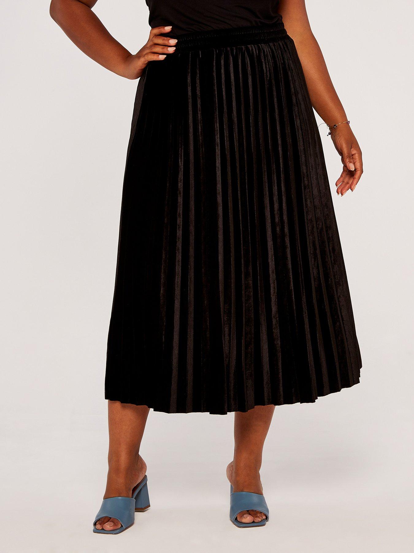 Black velvet store pleated midi skirt