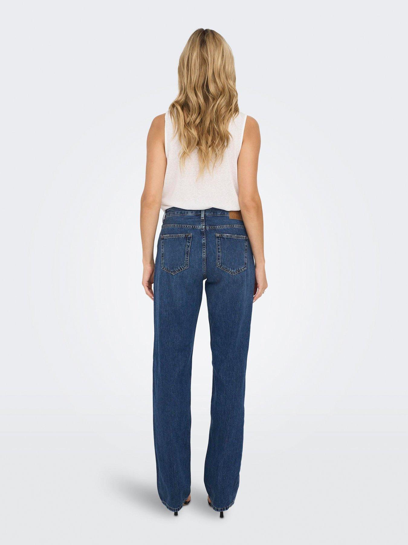 Mid Waist Straight Leg Jeans Blue