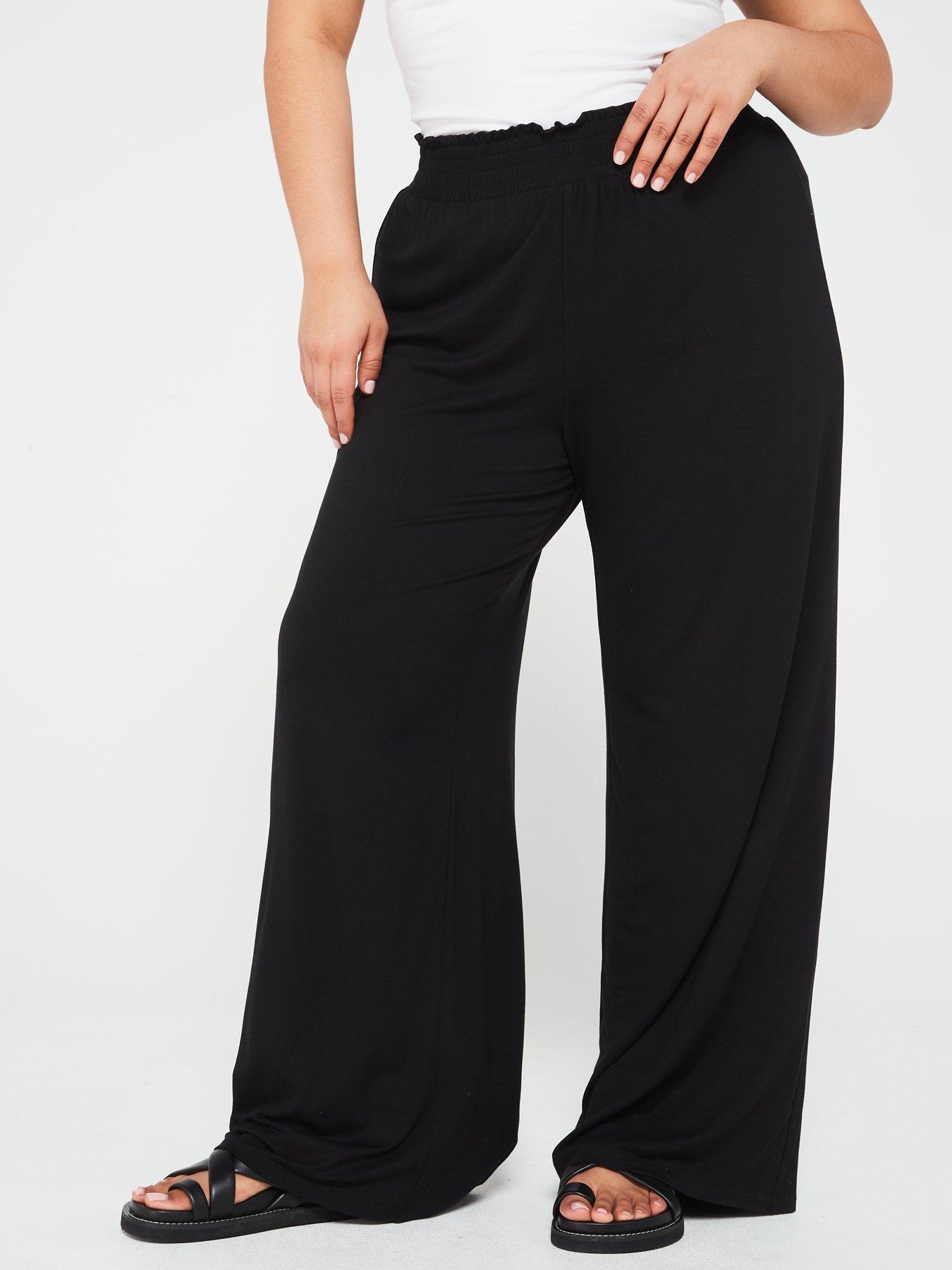 V by Very Curve Stretch Wide Leg Trouser - Black