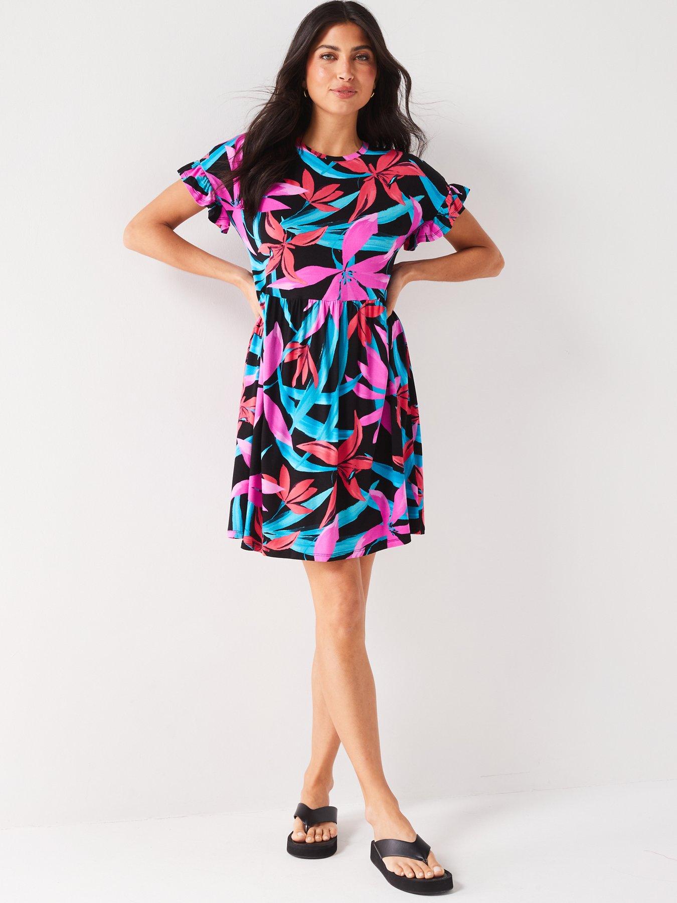 Everyday Ruffle Sleeve Mini Dress - Multi | Very.co.uk