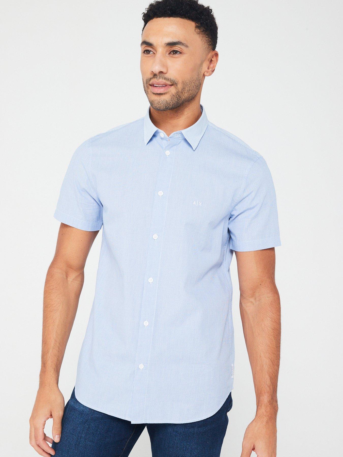 Armani Exchange Regular Fit Short Sleeve Shirt - Light Blue | Very.co.uk