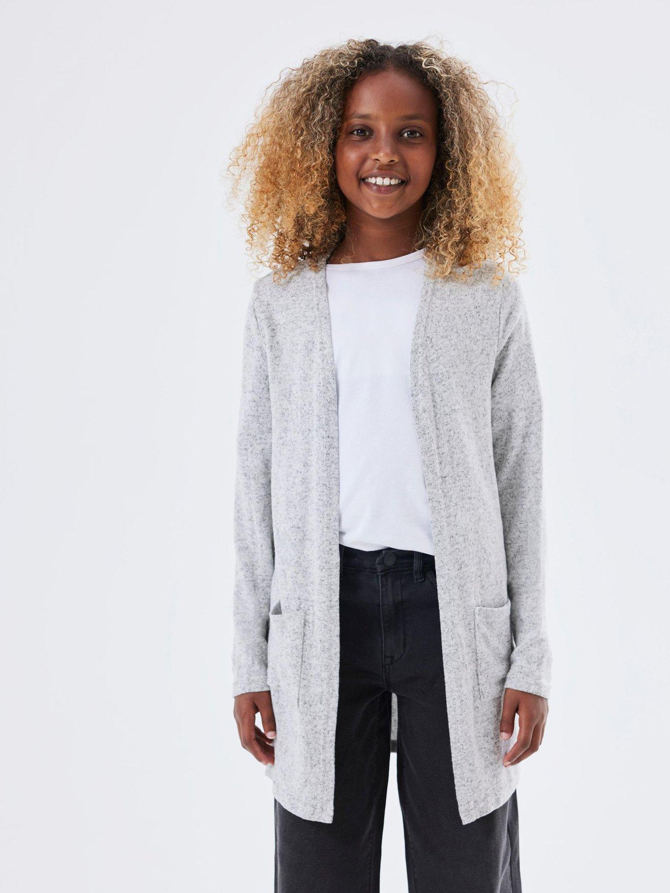 Name It Girls Longline Cardigan Grey Melange Very