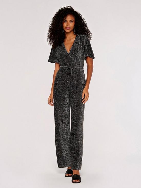 front image of apricot-sparkle-angel-sleeve-jumpsuit