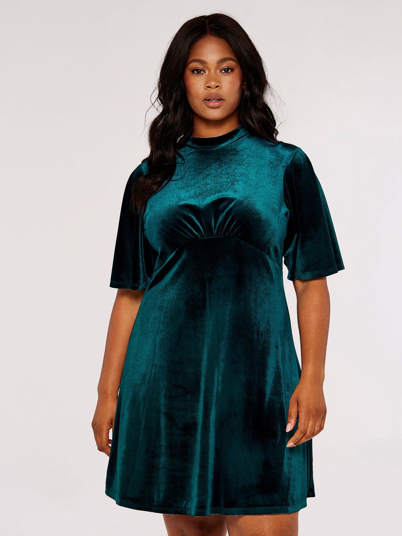 Dark Green Velvet Flare Dress, Off the Shoulder Dress