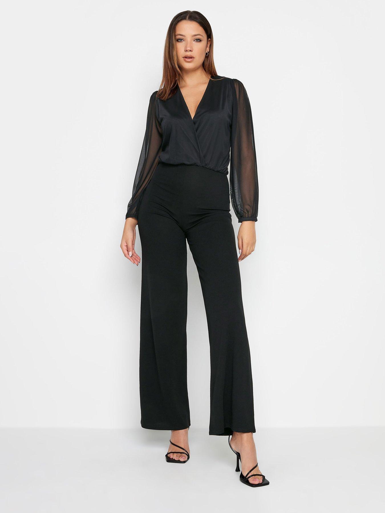 Long Tall Sally Black Mesh Sleeve Wrap Jumpsuit