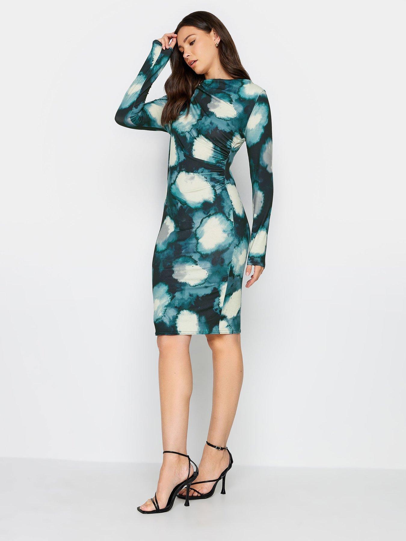 Long Tall Sally Printed Draped Ls Dress - Green | very.co.uk