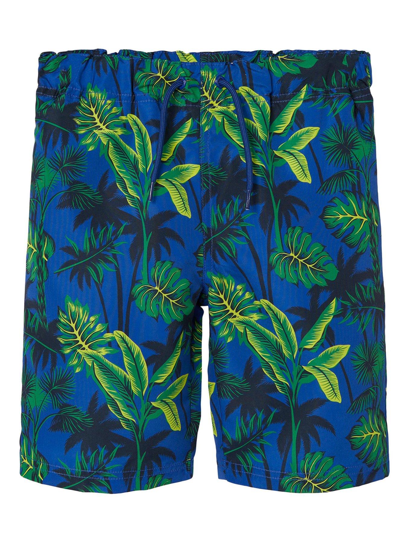 undefined Boys Palm Tree Swim Shorts - Surf The Web - Blue