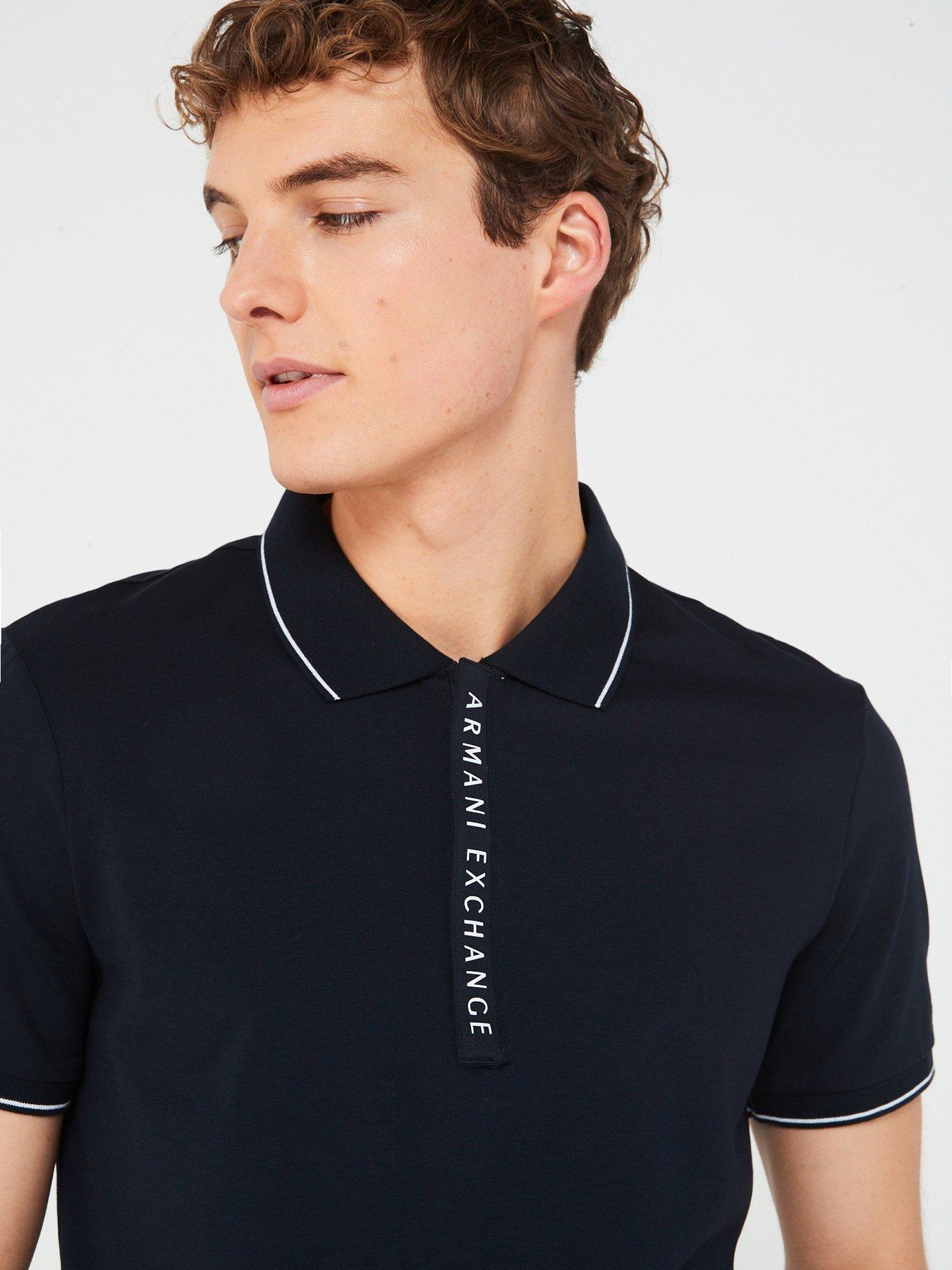 Armani Exchange Placket Logo Slim Fit Polo Shirt - Navy | Very.co.uk