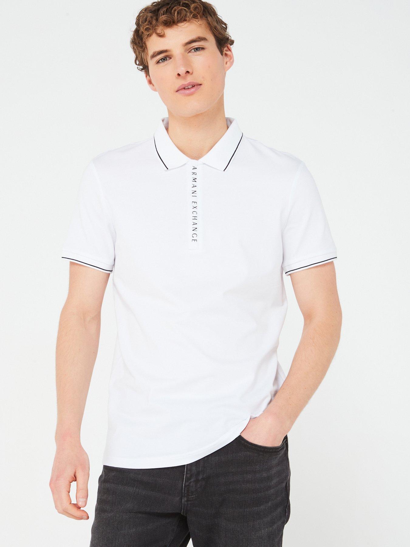 Armani Exchange Placket Logo Slim Fit Polo Shirt - White | Very.co.uk