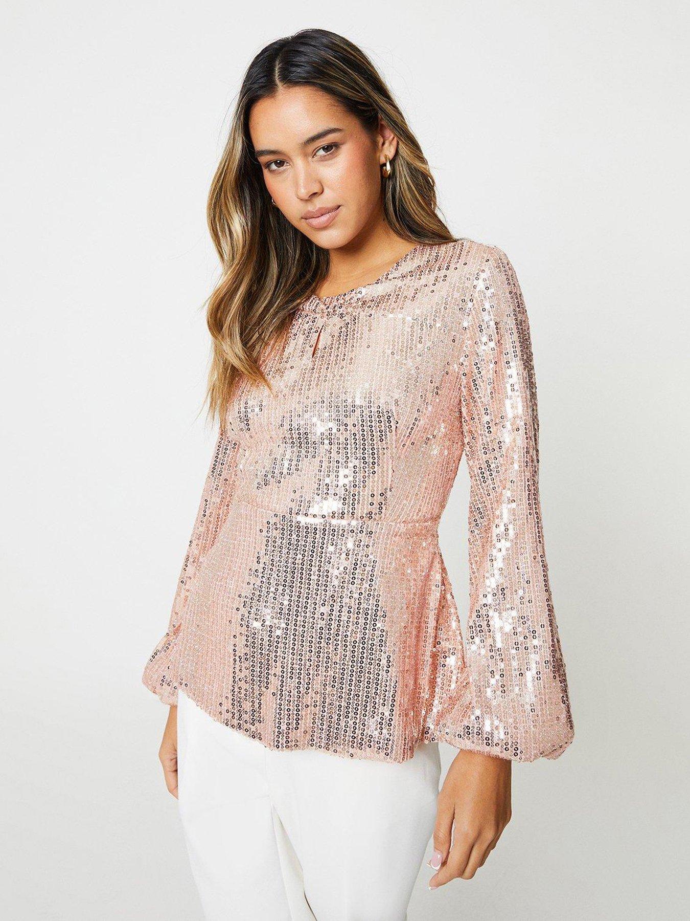 Dorothy Perkins Sequin Twist Neck Blouse - Gold | Very.co.uk