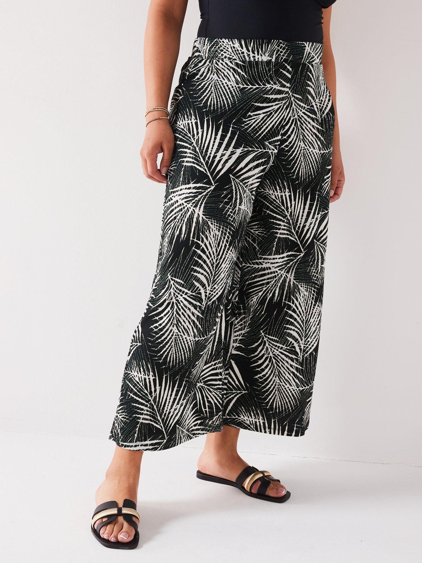 V by Very Curve Jersey Crinkle Crop Trouser Print Very