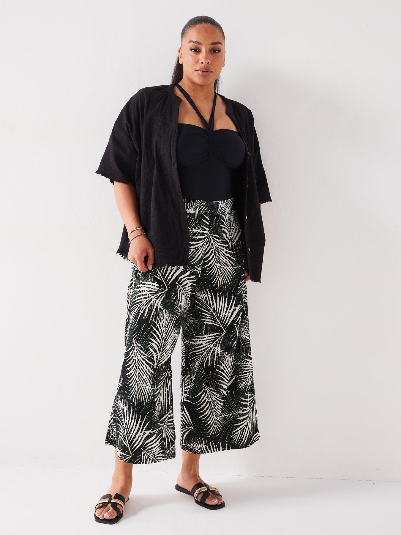 V by Very Curve Jersey Crinkle Crop Trouser Print Very