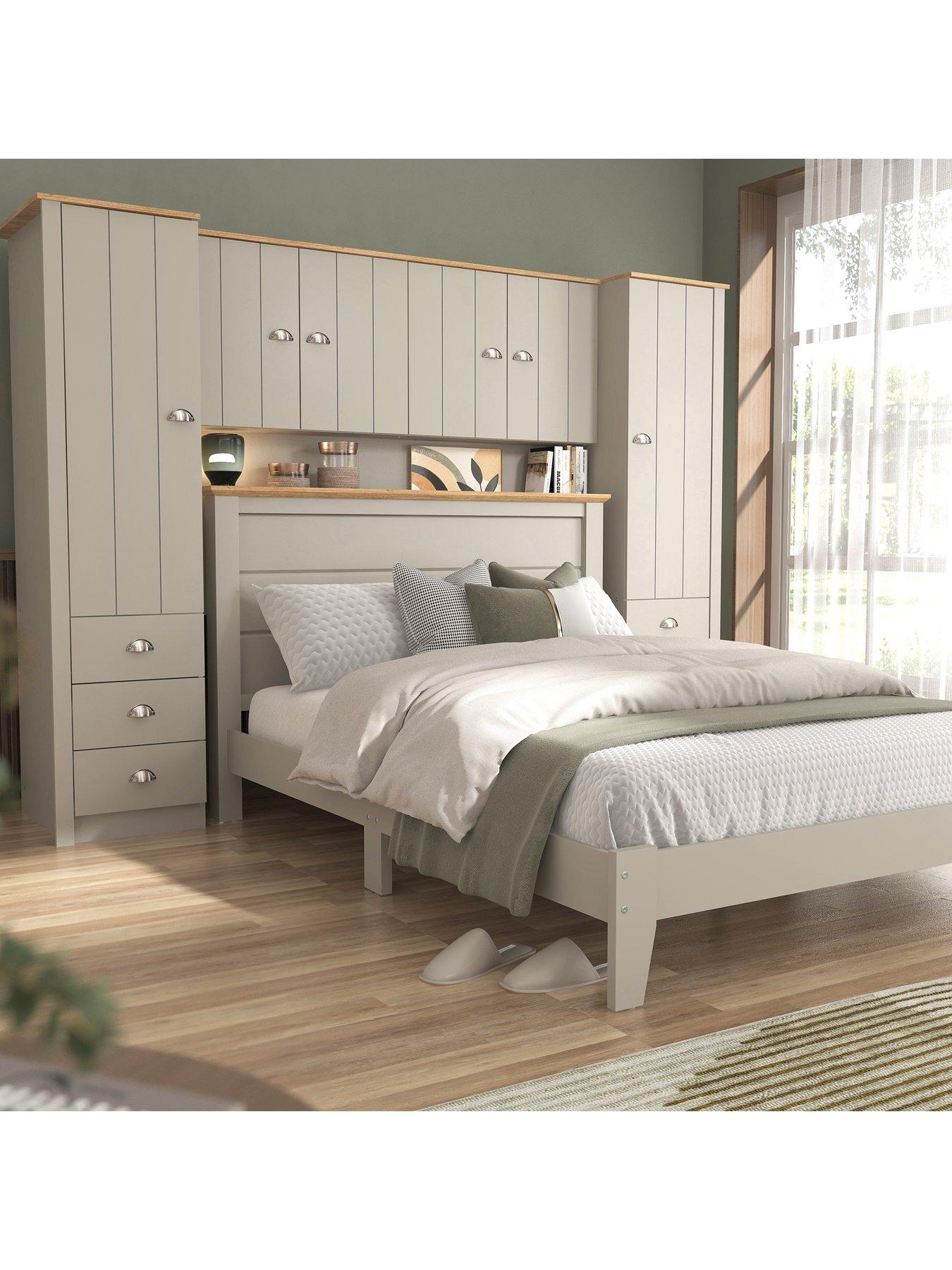 undefined Atlanta Overbed Storage Unit - Light Grey/Oak Effect