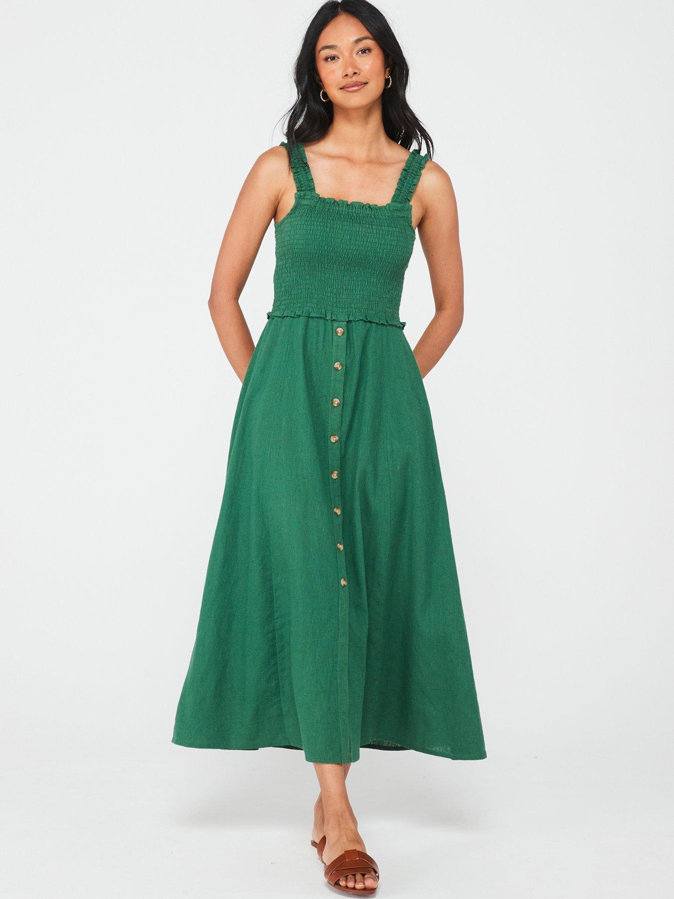 V By Very Sheer Button Down Linen Midi, Green, Size 16, Women