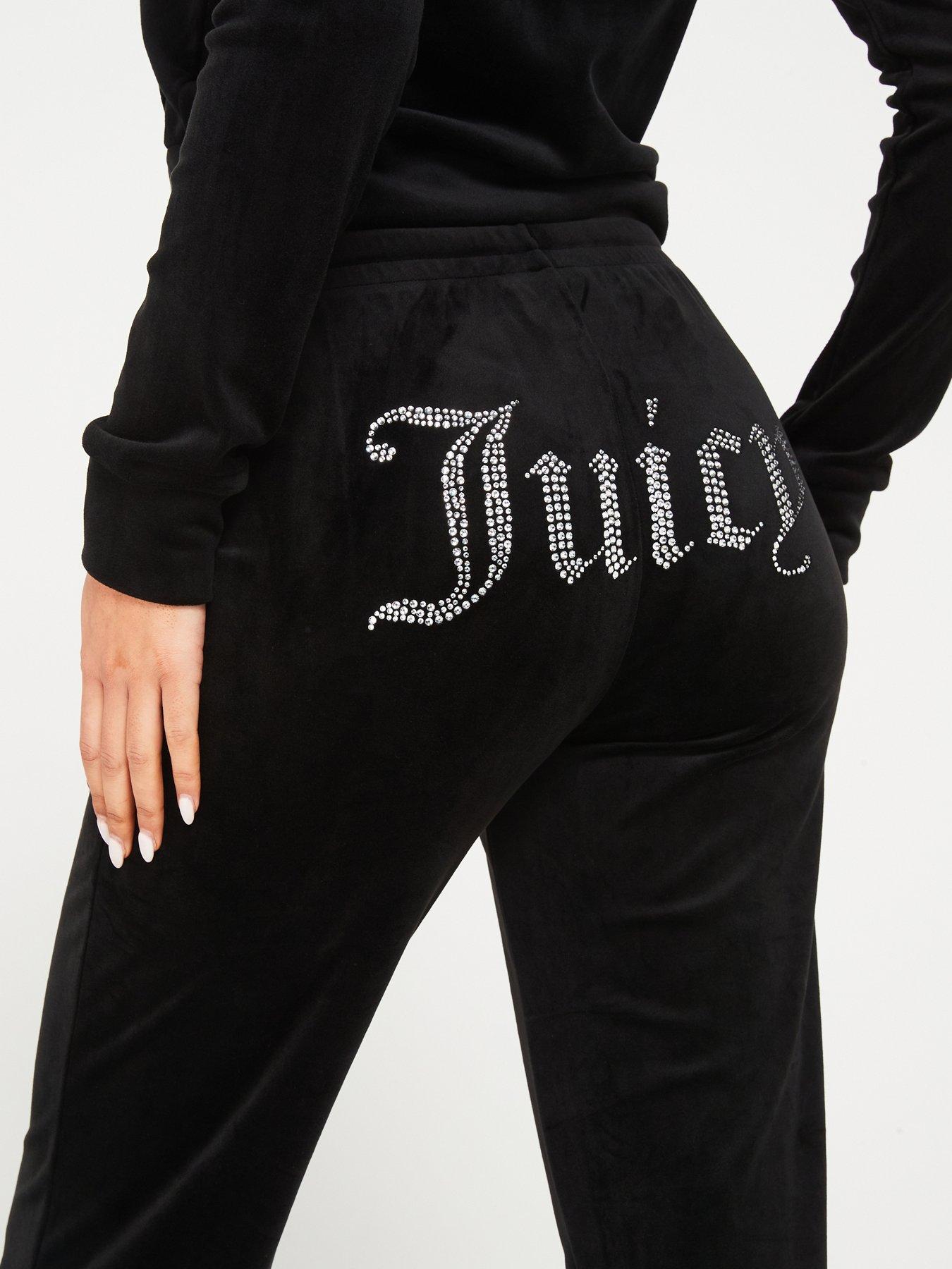 undefined Tina Classic Velour Track Pant With Diamante Logo - Black