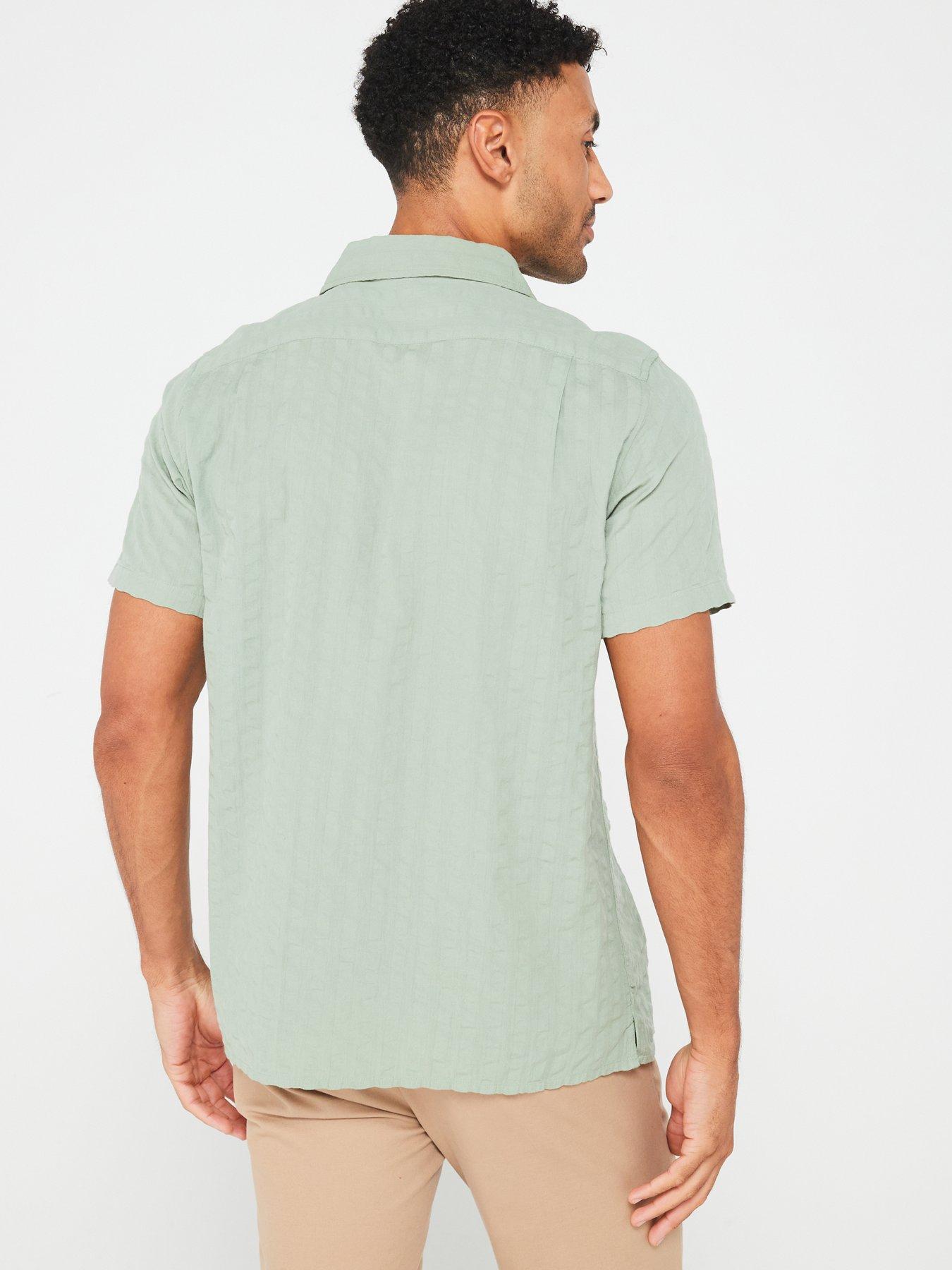 Very Man Short Sleeve Seersucker Shirt - Sage | Very.co.uk